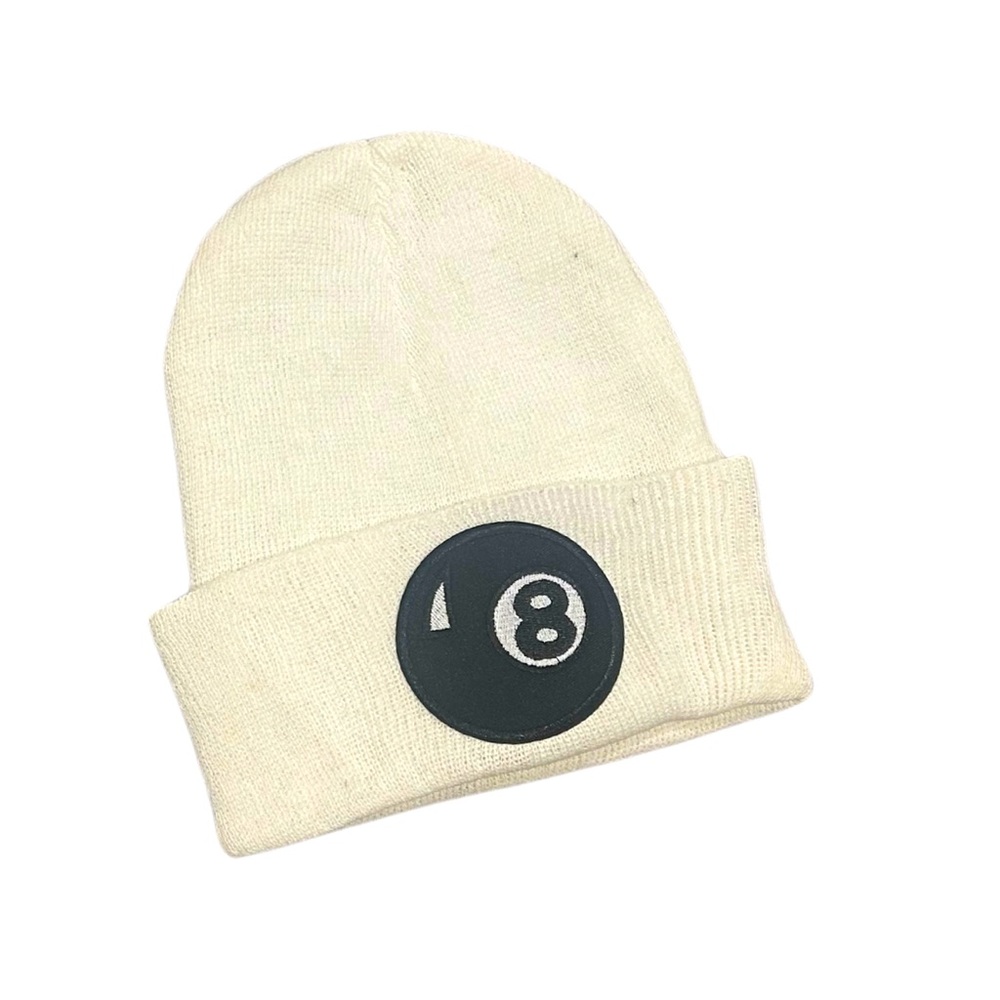 8 Ball Patch Fleece Lined Beanie | Cream | Unisex Adult